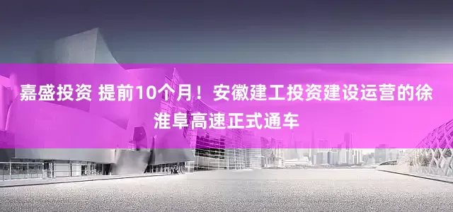 嘉盛投资 提前10个月！安徽建工投资建设运营的徐淮阜高速正式通车